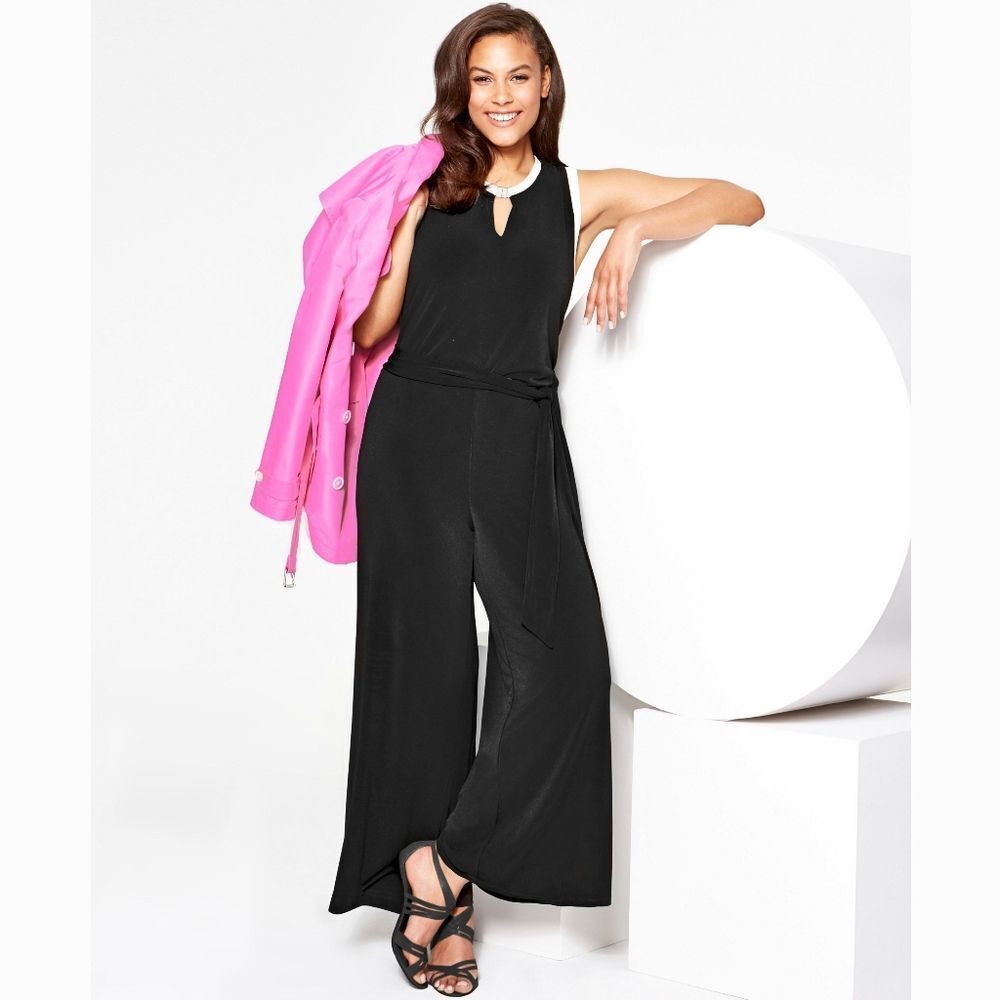 New! RALPH LAUREN Women's Belted Black Jersey Jumpsuit Plus Size 2X